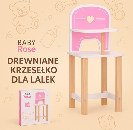 Joueco Drewniane krzesełko Baby Rose dla lalek 35-45 cm