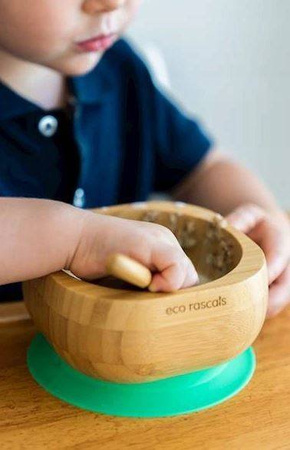 Eco Rascals Miseczka Bambusowa z Przyssawką i Łyżeczką Zielona