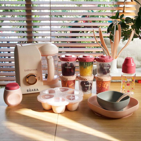 Beaba Komplet naczyń z silikonu z przyssawką pink