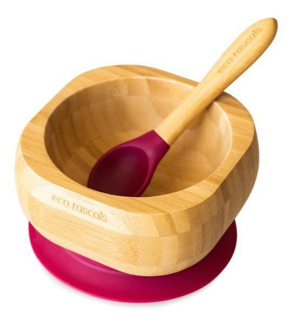 Ecorascals Miseczka Bambusowa z Przyssawką i Łyżeczką Czerwona