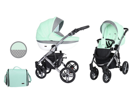 Kunert Mila Premium Wózek Głęboko-Spacerowy 2w1 Mięta + Kropka Grafitowa Rama Koła Żelowe