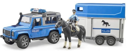 Bruder BR-02588 Land Rover Defender Policja z Przyczepą Dla Konia Figurką Konia i Policjanta