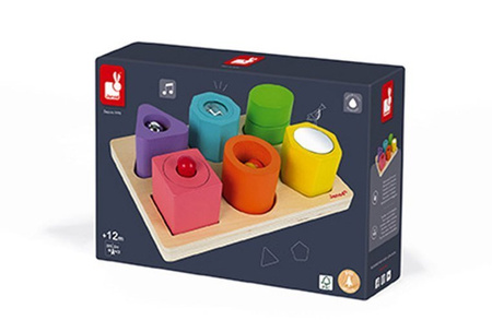 Janod Układanka drewniana sensoryczna "Kształty i dźwięki"