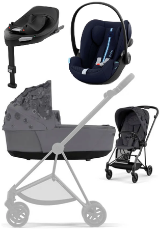 Cybex Mios 3.0 Wózek Głęboko-Spacerowy Dream Grey Simply Flowers + Cybex Cloud G I-Size Fotelik Samochodowy Ocean Blue Plus + Baza