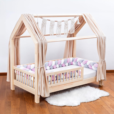 SenLove Ochraniacz do Łóżeczka Warkocz 320 cm Szaro-Różowo-Biały