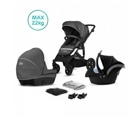 Kinderkraft Prime Lite Wózek Głeboko-spacerowy 3w1 Black Anthracite