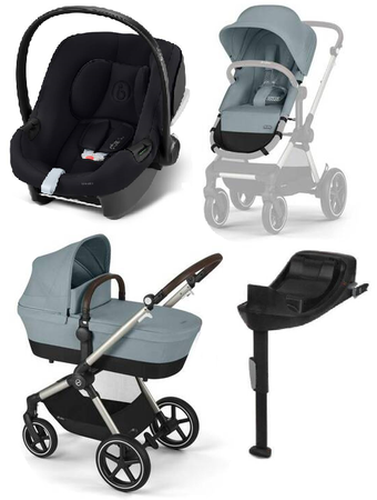 Cybex Eos Lux Wózek Głęboko-Spacerowy Rama Frame Stormy Blue + Aton B2 i-Size Fotelik 0-13kg + Baza One Volcano Black
