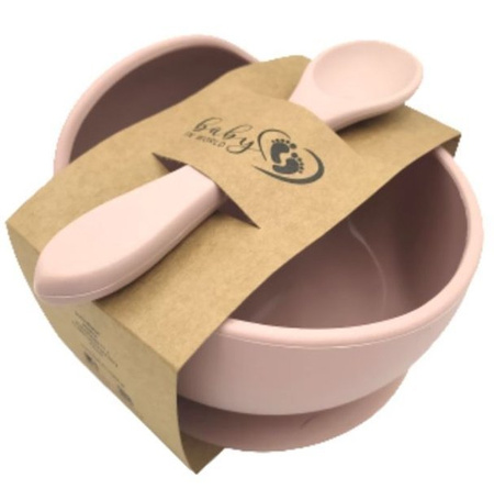 Baby in World Miska Silikonowa Z Przyssawką I Łyżeczką Rose