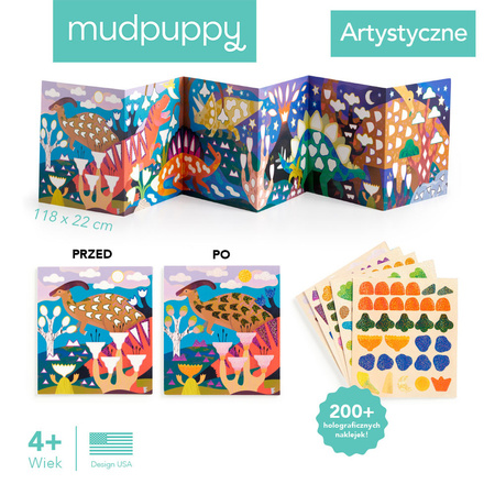Mudpuppy Zestaw do wyklejania Naklejki holograficzne 200+ szt. z plakatem Kraina dinozaurów 4+