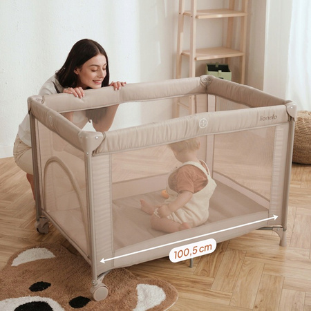 Lionelo Amelie Łóżeczko dziecięce turystyczne składane materac 2 koła torba Beige Sand
