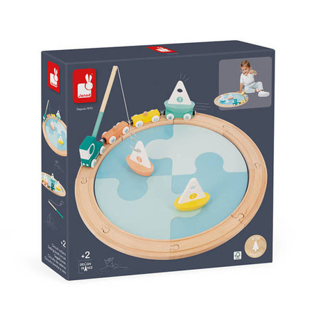 Janod Pociąg Drewniany z Torami, Łódkami i Makieta Jeziora Bolid