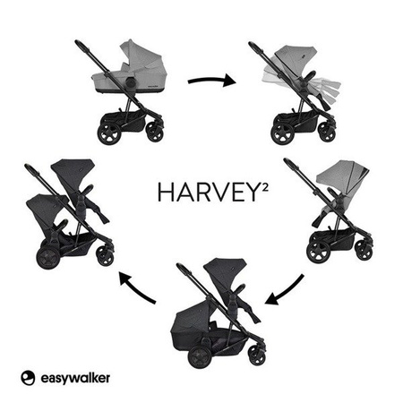 Easywalker Harvey 2 Wózek Głęboko-Spacerowy Night Black (zawiera stelaż, siedzisko z budką i pałąkiem)