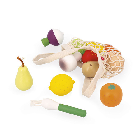 Janod Zestaw drewnianych warzyw i owoców w siatce 12 el. Shiny Grandma 3+