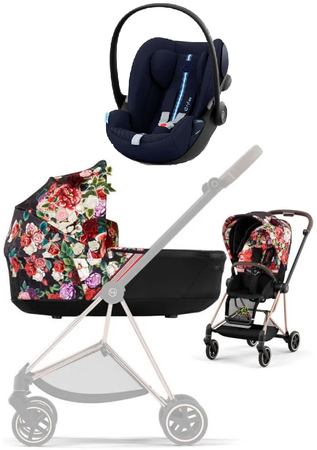 Cybex Mios 3.0 Wózek Głęboko-Spacerowy Spring Blossom Dark + + Cybex Cloud G I-Size Fotelik Samochodowy Ocean Blue Plus