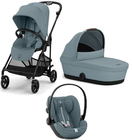 Cybex Melio Carbon Wózek Głęboko-Spacerowy Stormy Blue + Cybex Cloud G I - Size Fotelik Samochodowy Stormy Blue Plus 0-13kg
