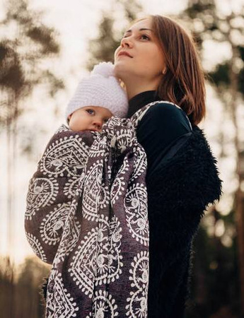 LennyLamb Żakardowa Chusta Do Noszenia Dzieci 74%Bawełna 26% Jedwab FOLKOWE SERCA NOSTALGIA rozm M