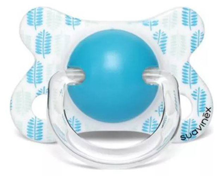 Smoczek fizjologiczny silikon dla wcześniaków i noworodków -2-4m Listki niebieskie Fusion Suavinex