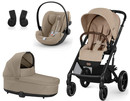 Cybex Balios S Lux 2.0 Wózek Głęboko-Spacerowy Almond Beige BLK + Cybex Cloud G I - Size Fotelik Samochodowy 0-13 kg + Adaptery