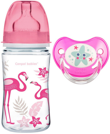 Canpol Babies Zestaw Butelka 35/227 + Smoczek Uspokajający 22/508 GRATIS Różowy