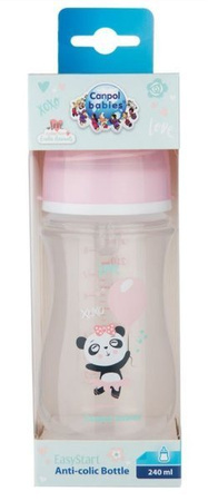 Canpol Babies EasyStart Exotic Animals Butelka szerokootworowa antykolkowa 240 ml 35/221_pin Różowy