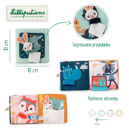 LILLIPUTIENS Miękka książeczka aktywizująca z mini-komforterem „Joe i jego przytulanka” 12 m+