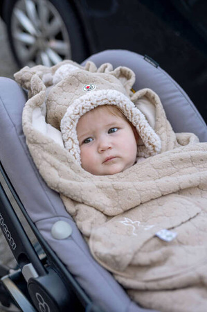 Lodger Fleece Dwuwarstwowa Zimowa Czapeczka z Polaru 6-12 msc Jasnobeżowa Birch