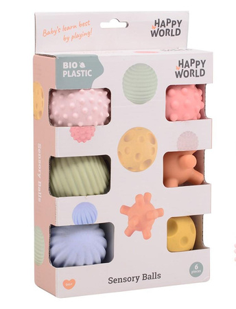 Happy World Kulki sensoryczne BIOplastik 6 szt 0m+