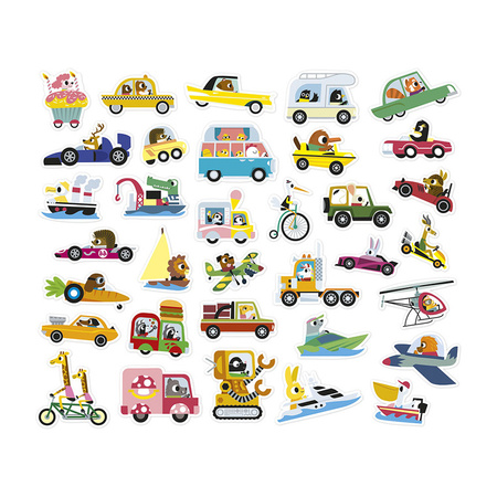 Janod Naklejki na arkuszach 200 szt. Pojazdy 3+