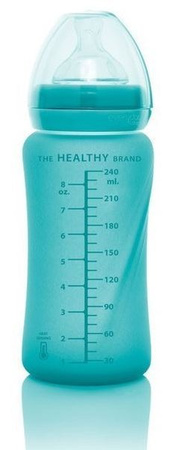 Everyday Baby, Szklana butelka ze smoczkiem M reagująca na temperaturę, 240 ml Turkusowy