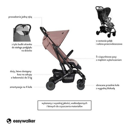 Easywalker Buggy XS Wózek spacerowy z osłonką przeciwdeszczową kolekcja 2019 Desert Pink