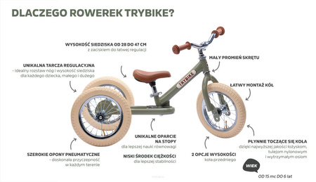 Trybike Pierwszy Rowerek Trójkołowy Dziecięcy Biegowy 2w1 Kremowy Matowy