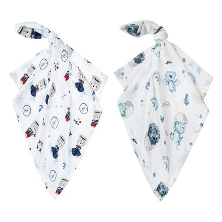 Bonjour Cherie Bambusowa Pieluszka 2szt. 70x70cm Marynarz + Dino