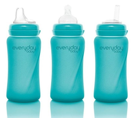 Everyday Baby, Szklana butelka ze smoczkiem M reagująca na temperaturę, 240 ml Turkusowy
