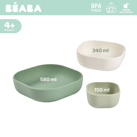 Beaba Zestaw 3 Miseczek z Silikonu Sage Green / Cotton / Misty Green