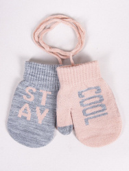Yoclub! Rękawiczki z Napisem Żakardowym ze Sznurkiem