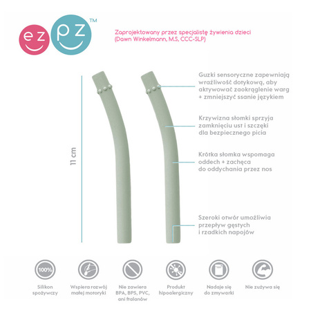 EZPZ SIlikonowa miseczka z podkładką 2w1 Mini Bowl z pokrywką + GRATIS silikonowy kubeczej Mini Cup 120ml z 2 słomkami pastelowa zieleń