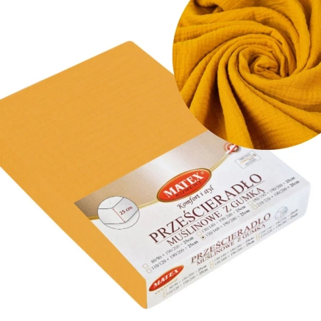 Baby Matex Prześcieradło z Gumką 60x120 Muślin Żółte