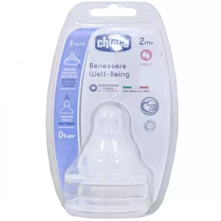 Chicco Smoczek Na Butelkę Silikonowy 2 Szt, Przepływ Średni 2+