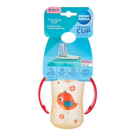 Canpol Babies Cute Animals Kubek treningowy z silikonowym ustnikiem 320ml - 56/512_red Czerwony Ptaszek
