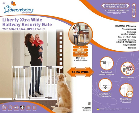 Dreambaby Bramka Dla Dzieci Liberty Szeroka (W: 99-106cm x H: 76cm) - Biała