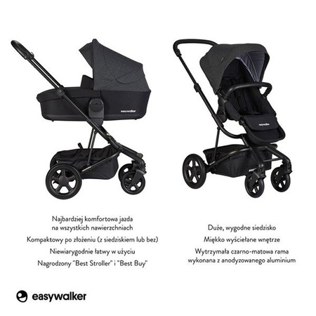 Easywalker Harvey 2 Wózek Głęboko-Spacerowy Night Black (zawiera stelaż, siedzisko z budką i pałąkiem)