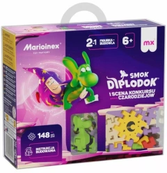 Klocki konstrukcyjne Marioinex Mini Waffle Smok Diplodok i Scena Konkursu Czarodzejów 148 szt