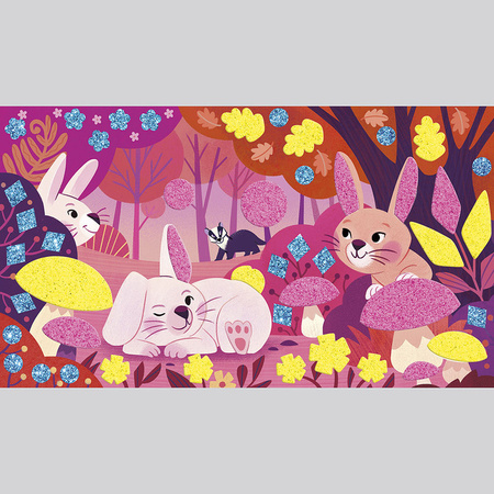 Janod Zestaw kreatywny Naklejki piankowe i fluorescencyjne piaski Leśni przyjaciele 6+