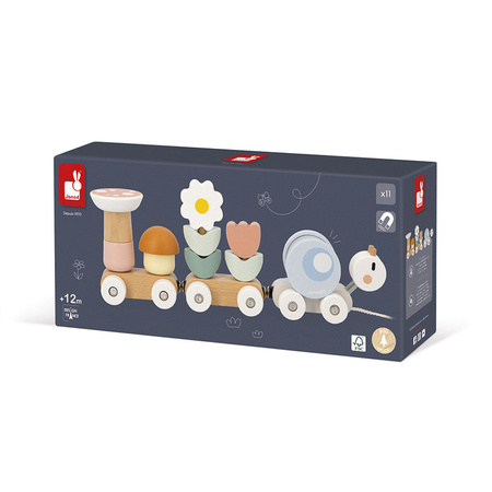 Janod Magnetyczny pociąg z klockami i grzechotką do ciągnięcia Ślimak Sweet Cocoon 12m+