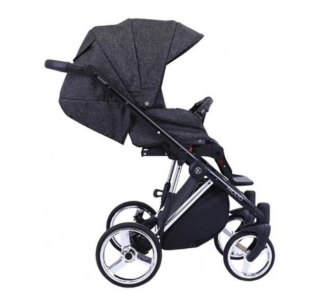 Kunert Molto Premium Wózek Głęboko-Spacerowy 2w1 Czarny + Kwiaty Srebrna Rama Koła Żelowe