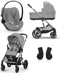 Cybex Balios S Lux 2.0 Wózek Głęboko-Spacerowy Stone Grey + Cybex Cloud G I - Size Fotelik Samochodowy 0-13 kg + Adaptery