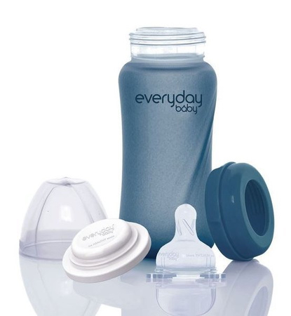 Everyday Baby, Szklana butelka ze smoczkiem M reagująca na temperaturę, 240 ml Borówkowy