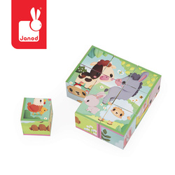 Janod Klocki układanka 6w1 kostki 9 el. Farma 2+