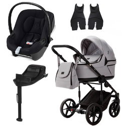 Adamex Locco Wózek Głęboko-Spacerowy Szary TK-56-LUX + Cybex Aton B2 i-Size Fotelik 0-13kg + Baza + Adaptery