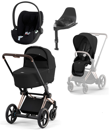 Cybex e-Priam 4.0 Wózek Głęboko-Spacerowy + Cloud T I-Size Fotelik + Baza Sepia Black
